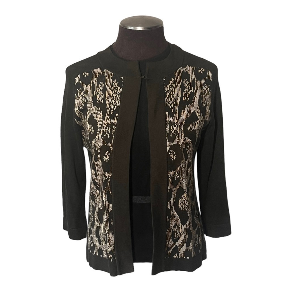 Evan Picone Abstract Brown Animal Print Single Hook Eye Sweater Sz Petite Med